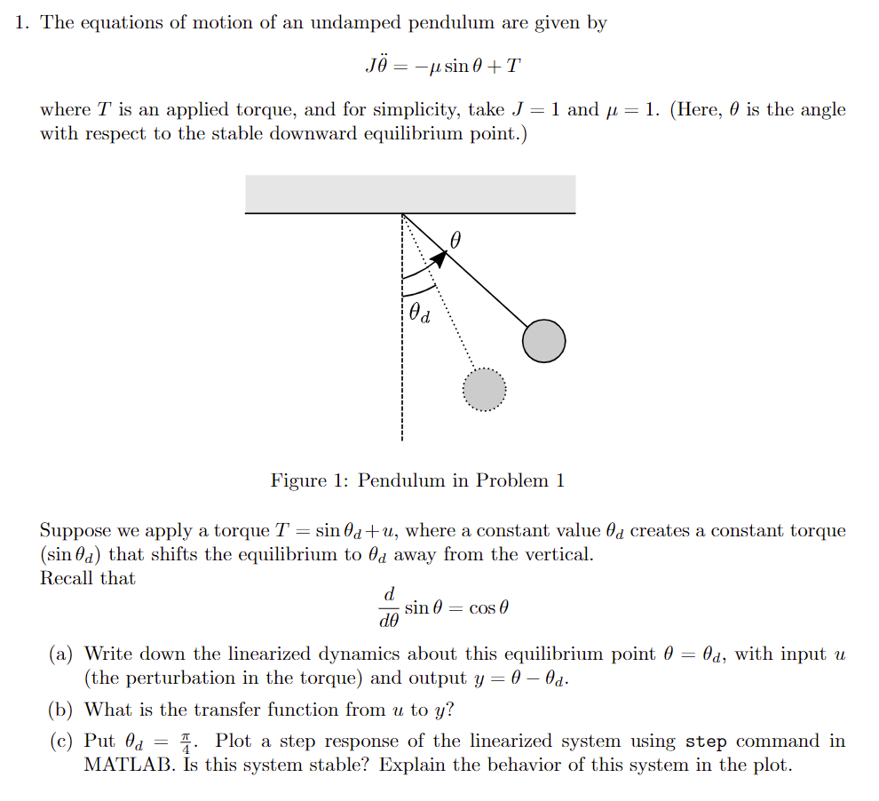 Solved The equations of motion of an undamped pendulum are | Chegg.com