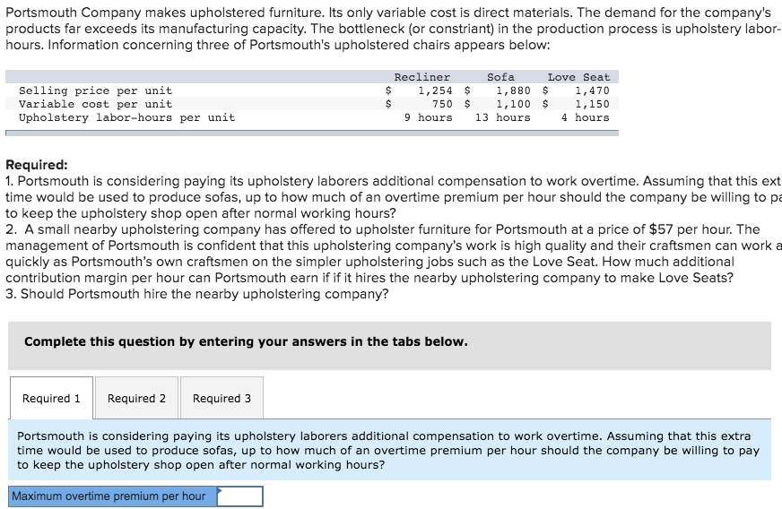 Solved Portsmouth Company makes upholstered furniture. Its