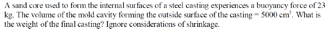 Solved = A sand core used to form the internal surfaces of a | Chegg.com