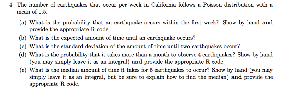 Solved The number of earthquakes that occur per week in | Chegg.com