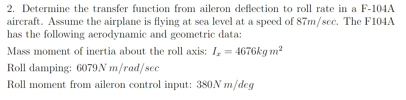 2. Determine the transfer function from aileron | Chegg.com