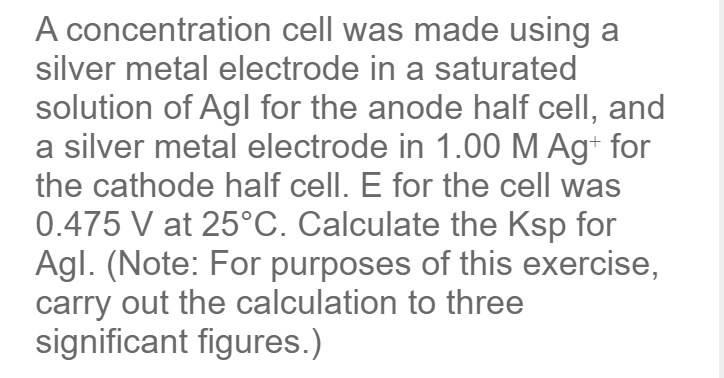 Solved A concentration cell was made using a Sr metal Chegg