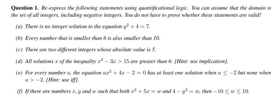 Solved Question 1. Re-express the following statements using | Chegg.com