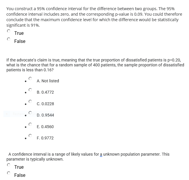 Solved You construct a 95% confidence interval for the | Chegg.com