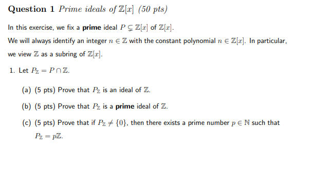 Question 1 Prime Ideals Of Z X 50 Pts In This Chegg Com
