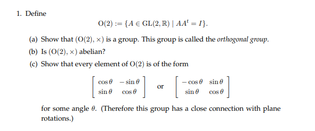 Solved 1 Define 0 2 A E Gl 2 R 1 A Show T Chegg Com