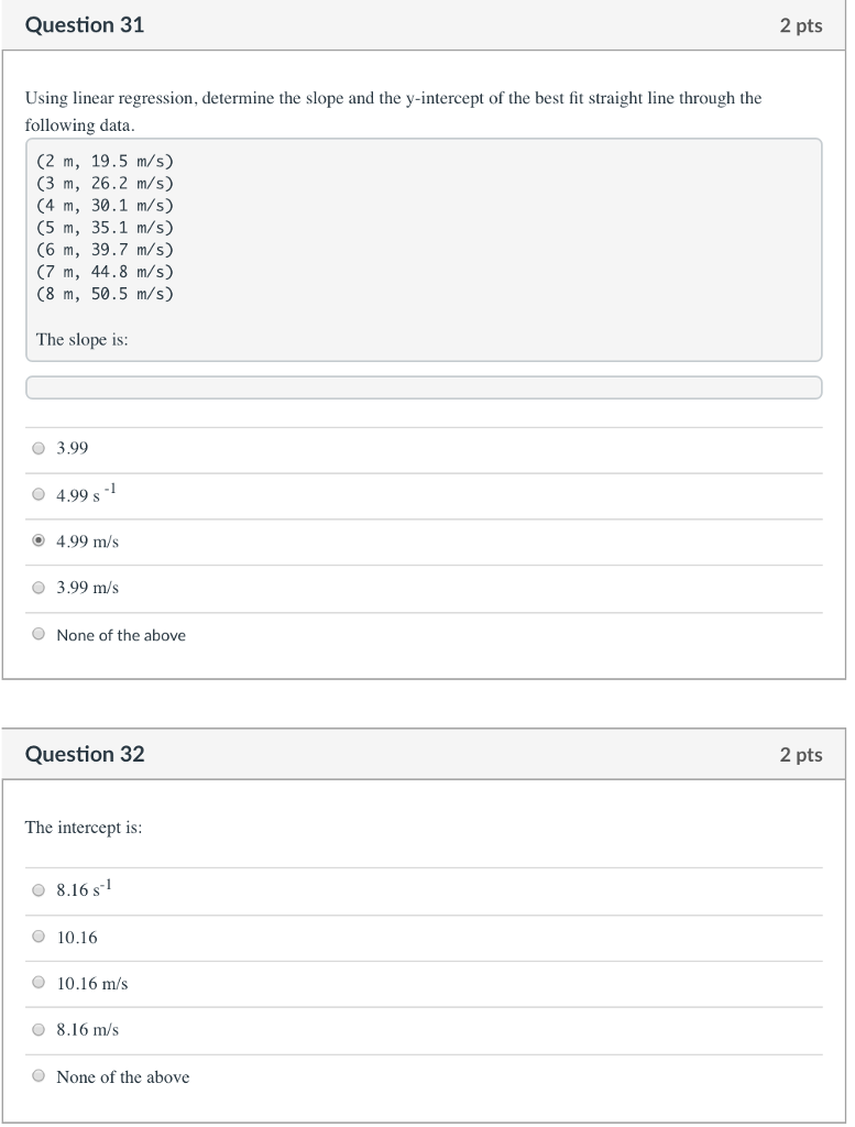 Solved Question 31 2 pts Using linear regression, determine | Chegg.com