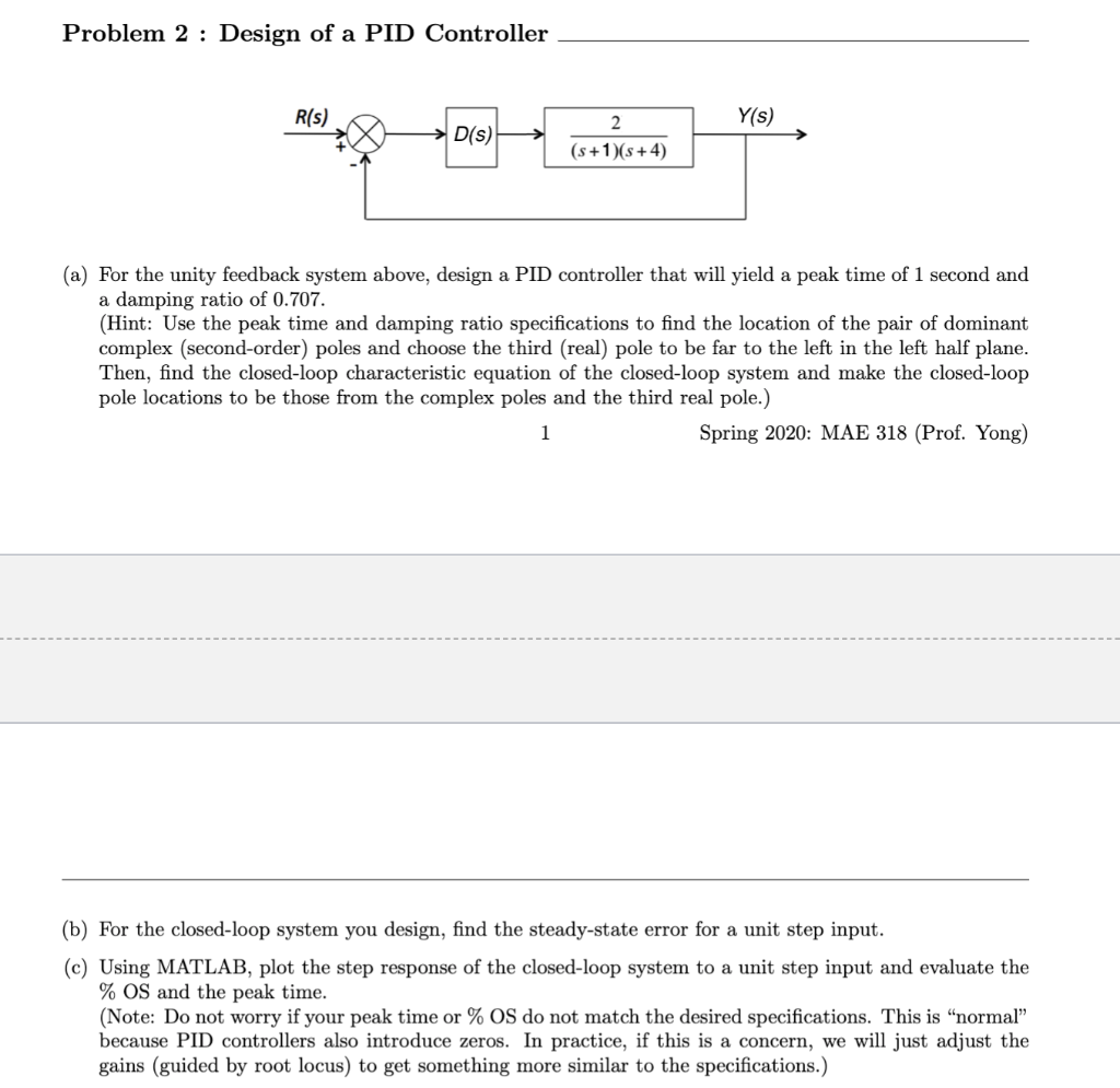 Problem 2 : Design of a PID Controller R(S) Y(S) D(s) | Chegg.com