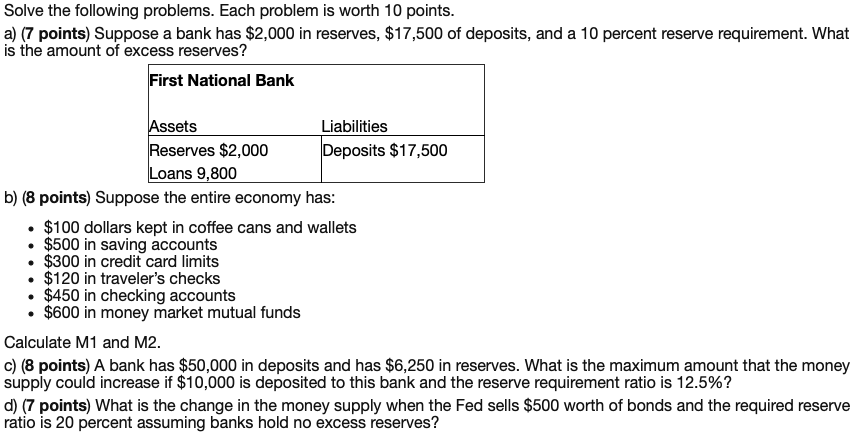 Solved Solve the following problems. Each problem is worth | Chegg.com