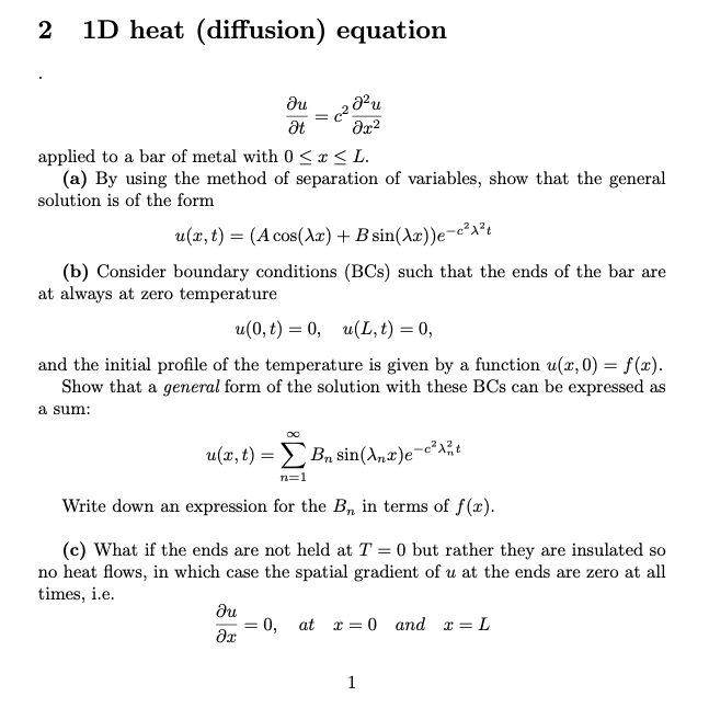 Solved 2 Id Heat Diffusion Equation Au Au ət Ox2 Applie Chegg Com