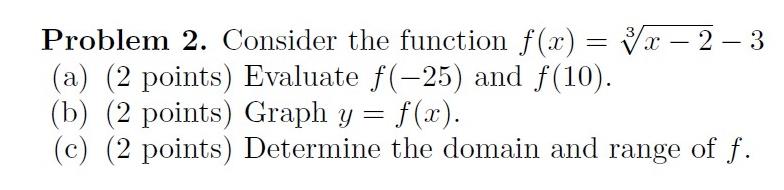 Solved Problem 2. Consider the function f(x) = Yx – 2 – 3 | Chegg.com