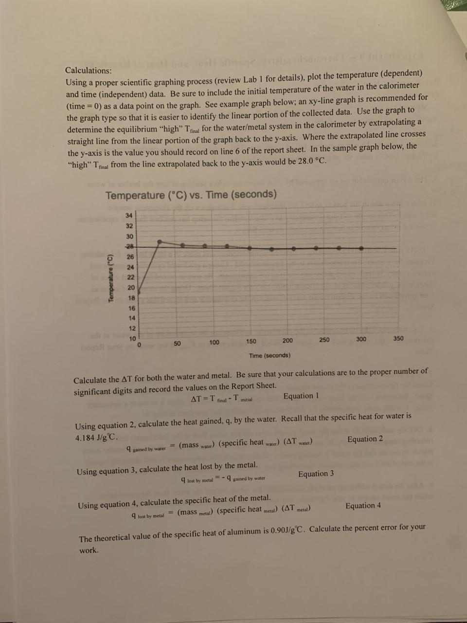 Solved Experiment 9 Thermochemistry, Specific Heat, and