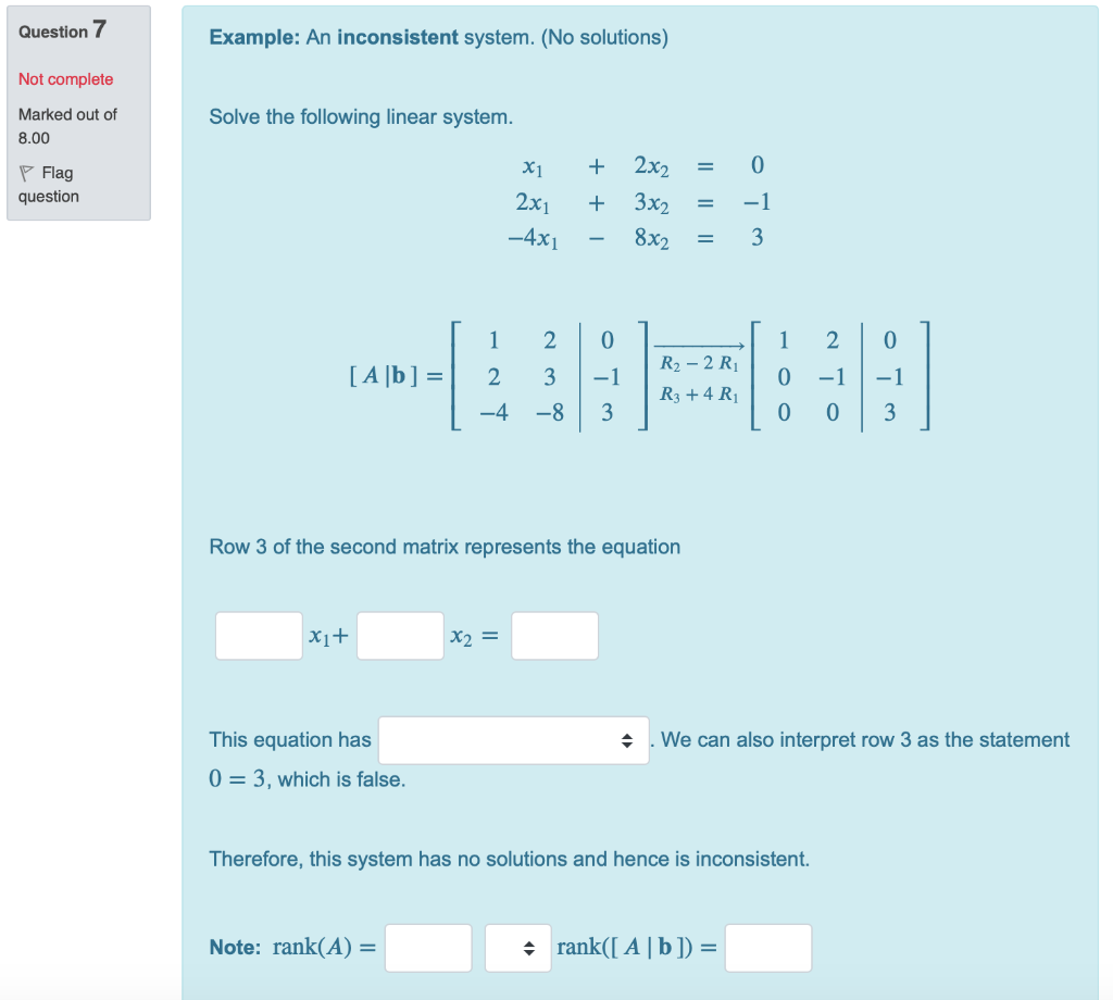 Solved Question 7 Example: An inconsistent system. (No | Chegg.com