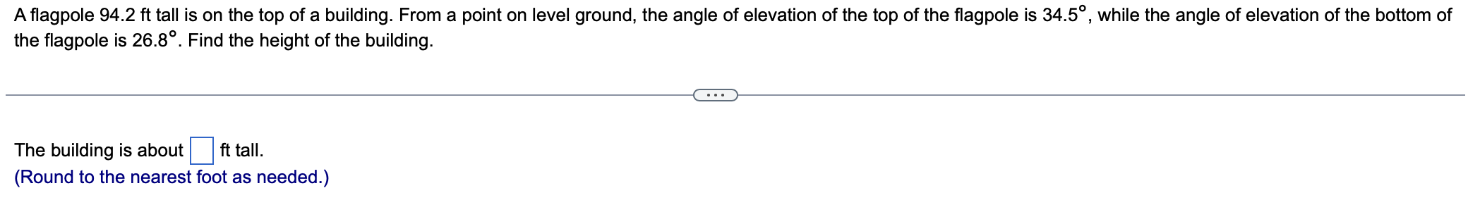 Solved A flagpole 94.2ft tall is on the top of a building. | Chegg.com