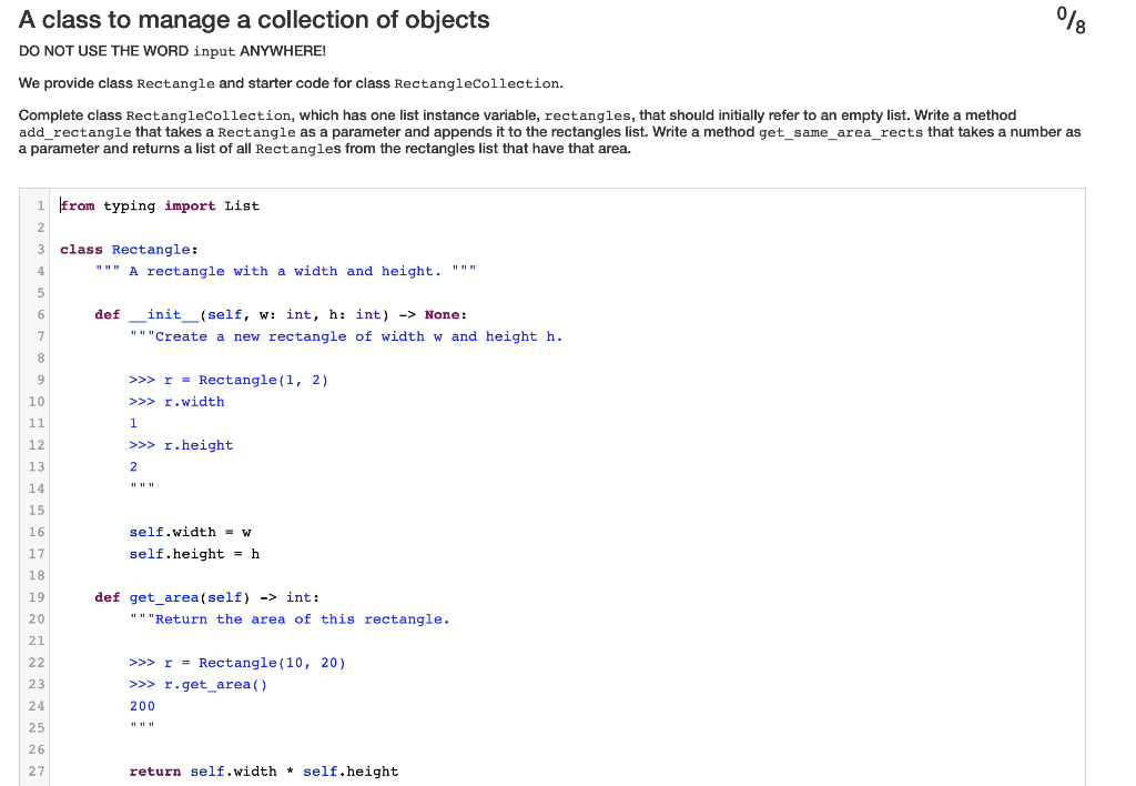 Solved 018 8 A class to manage a collection of objects DO | Chegg.com