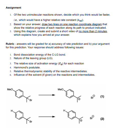 Solved Assignment 1. Of The Two Unimolecular Reactions | Chegg.com