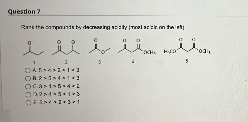 Solved Rank the compounds by decreasing acidity (most acidic | Chegg.com