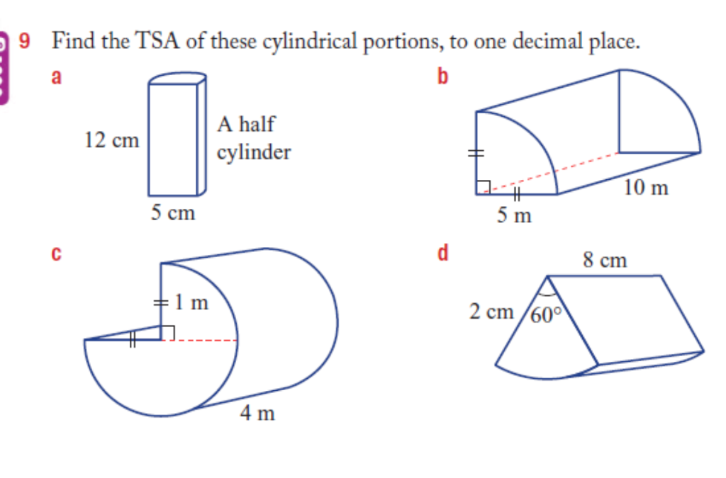 Solved Find the TSA of these cylindrical portions, to one | Chegg.com
