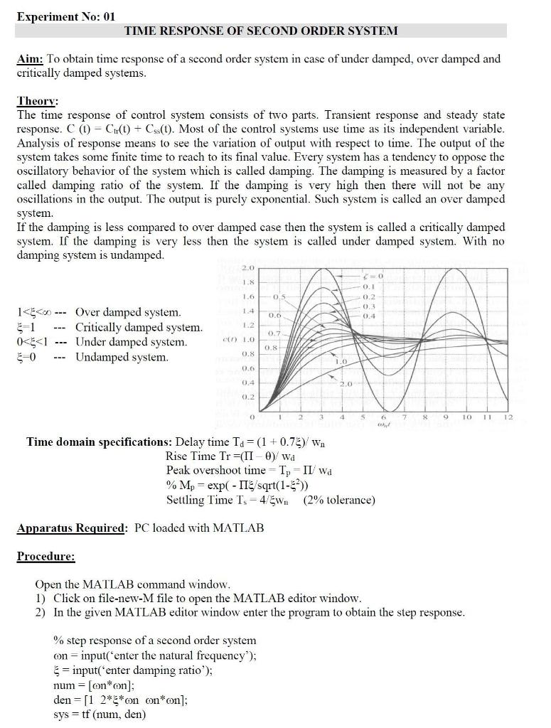 time response of second order system experiment