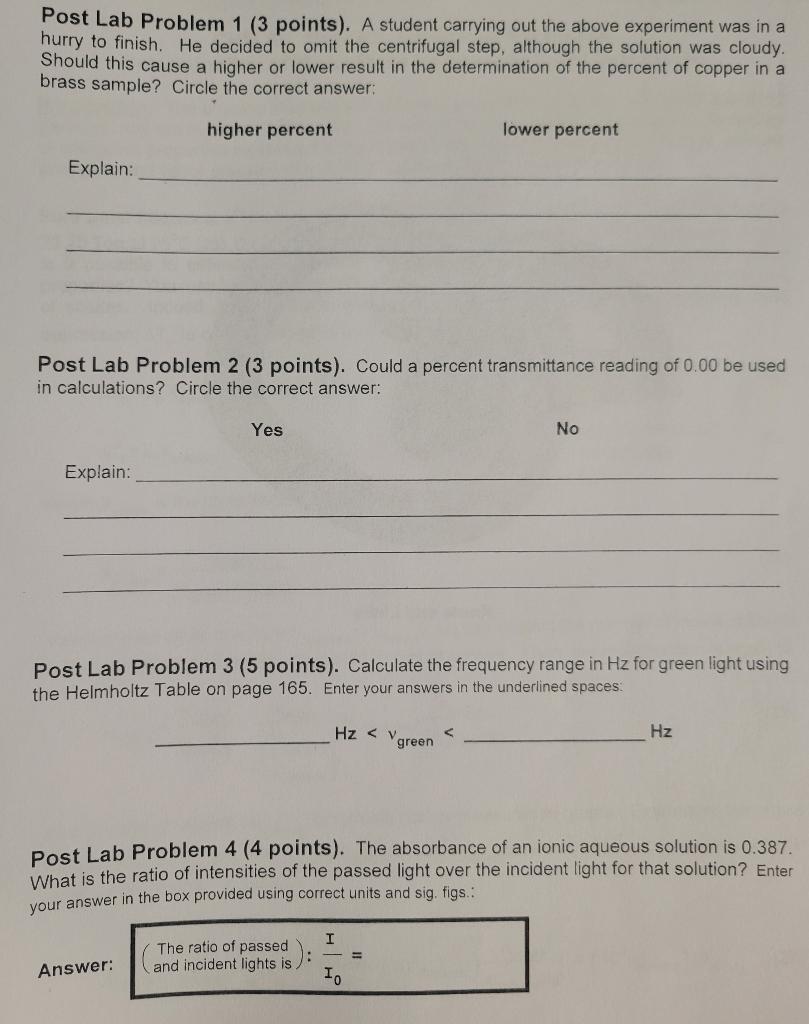 Spectrophotometric Determination of Copper in Brass I