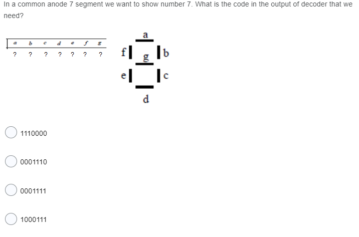 Solved In a common anode 7 segment we want to show number 7. | Chegg.com