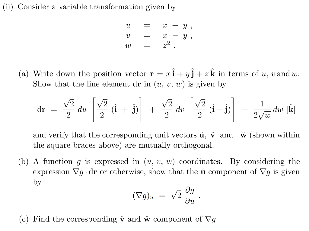Solved Ii Consider A Variable Transformation Given By U Chegg Com