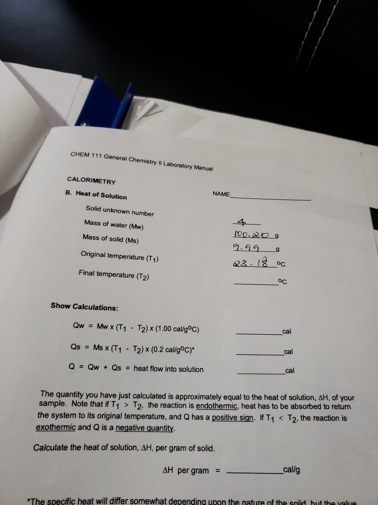 Solved CHEM 111 General Chemistry Il Laboratory Manual NAME | Chegg.com