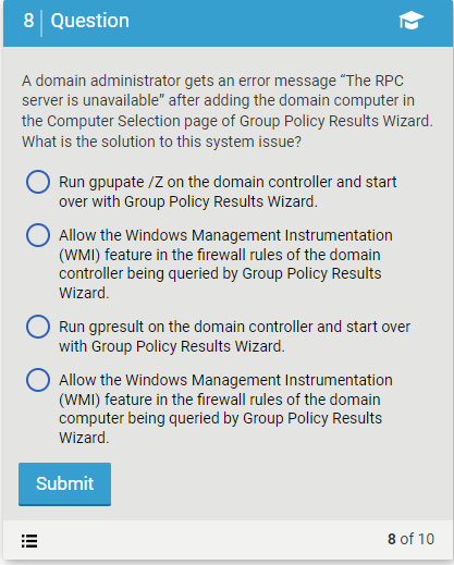 Solved 8 Question A domain administrator gets an error | Chegg.com
