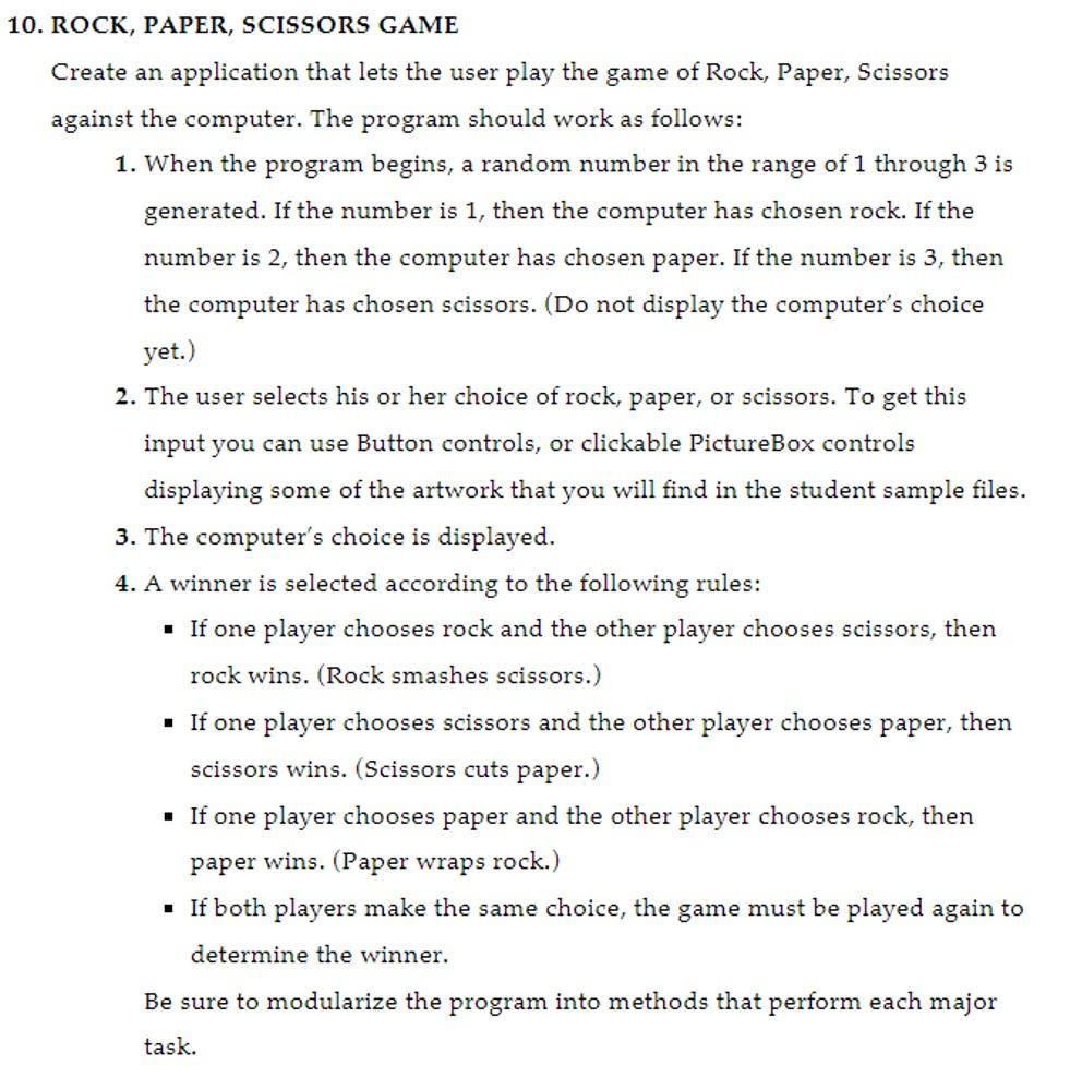 Solved CK, PAPER, SCISSORS GAME eate an application that | Chegg.com