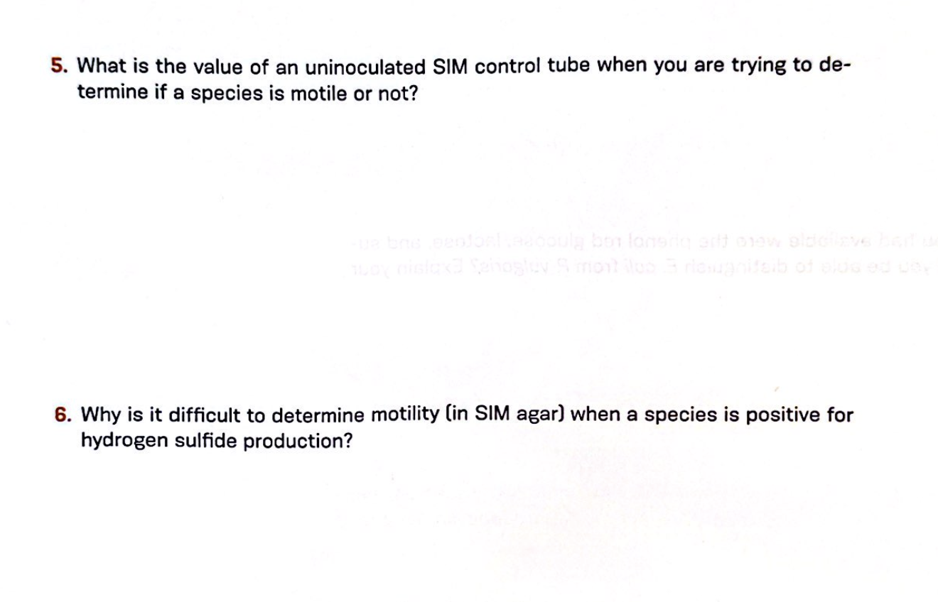Solved 5. What is the value of an uninoculated SIM control | Chegg.com