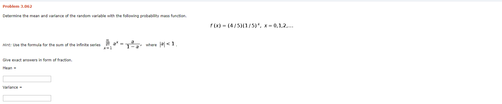 Solved Problem 3.062 Determine the mean and variance of the | Chegg.com