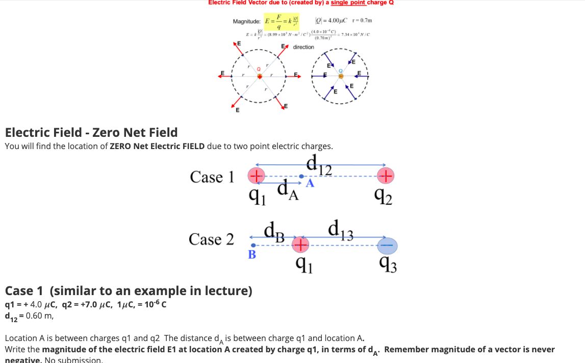 Solved Electric Field - Zero Net Field You Will Find The | Chegg.com