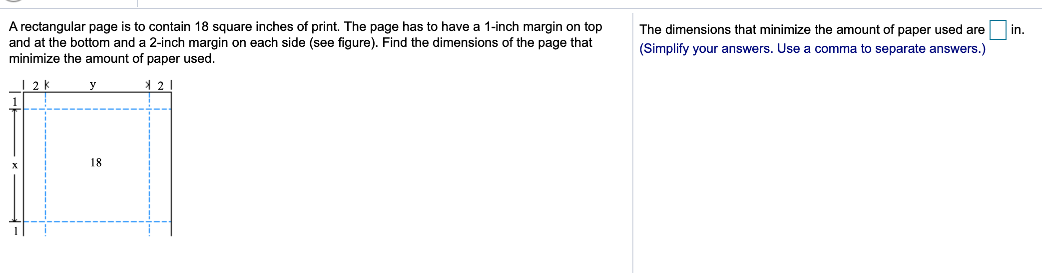 Solved A rectangular page is to contain 18 square inches of 
