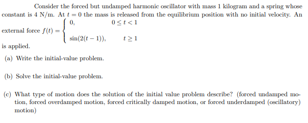 Solved Consider the forced but undamped harmonic oscillator | Chegg.com