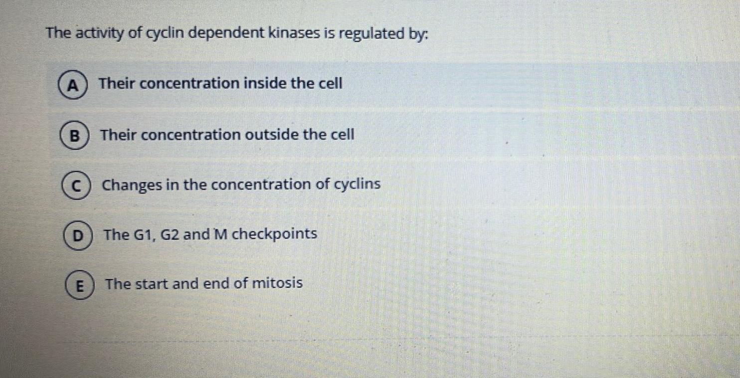 Solved The activity of cyclin dependent kinases is regulated Biology Diagrams