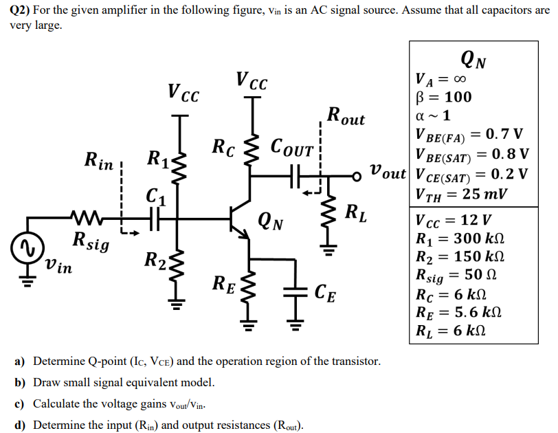 Solved Q2) For The Given Amplifier In The Following Figure, | Chegg.com