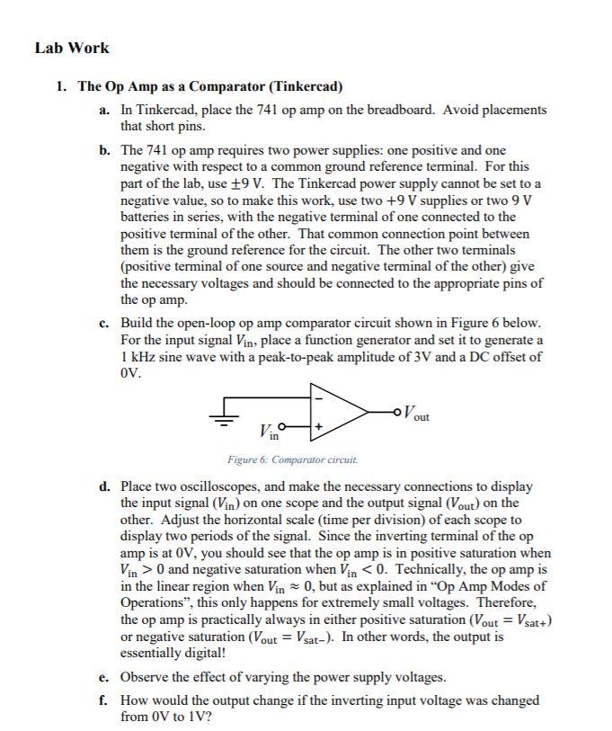 Solved Lab Work 1. The Op Amp as a Comparator (Tinkercad) a.