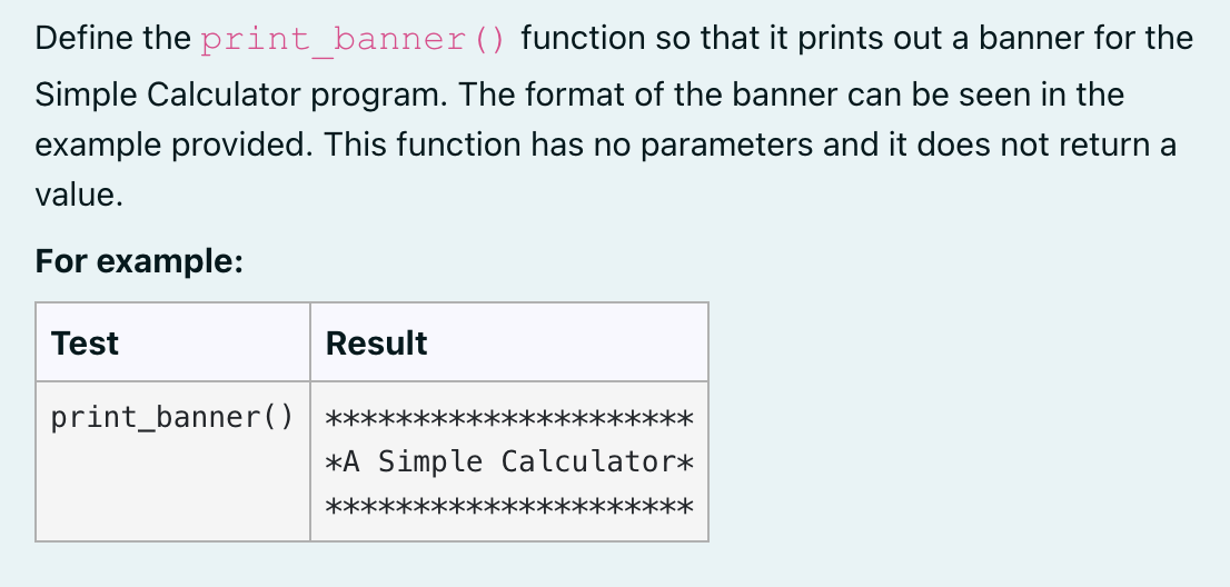 Solved Define the print banner () function so that it prints | Chegg.com