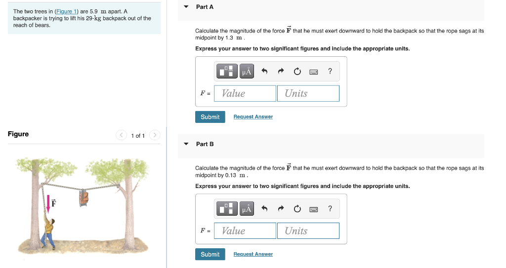 Solved The two trees in I are 5.9 m apart. A backpacker is | Chegg.com
