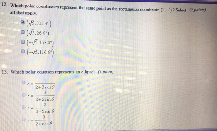 Solved 12. Which polar coordinates represent the same point | Chegg.com