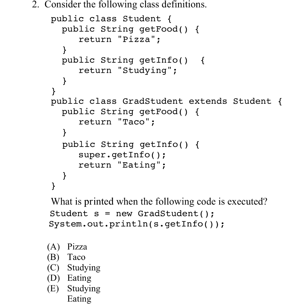 Solved 2. Consider the following class definitions. public
