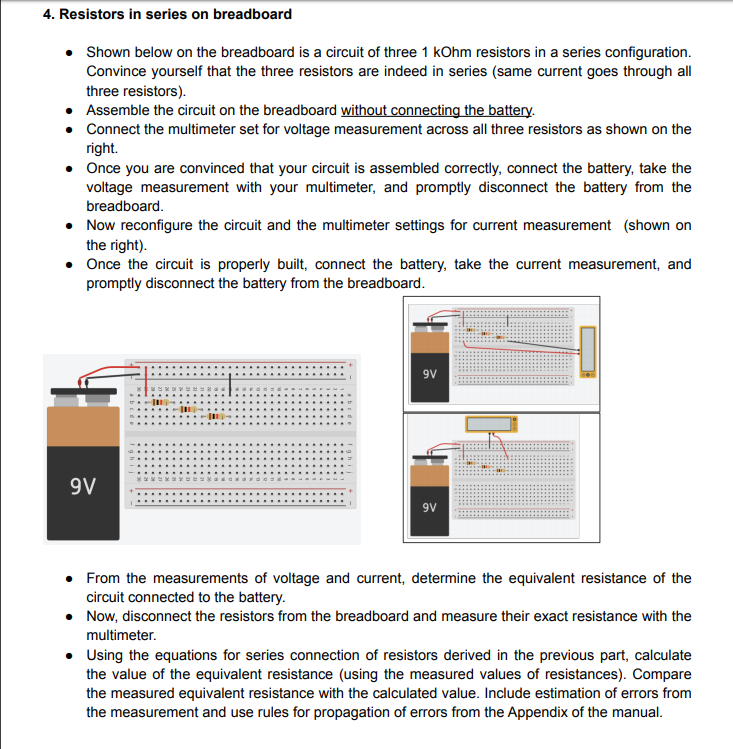 4. Resistors in series on breadboard Shown below on | Chegg.com