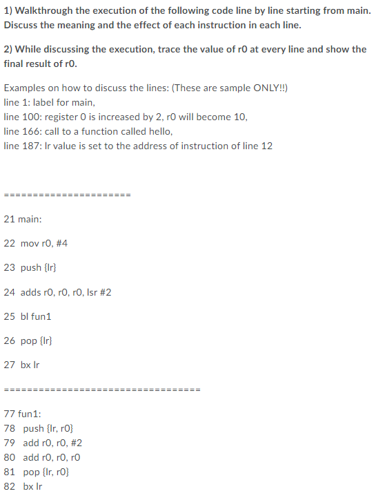 Solved 1) Walkthrough the execution of the following code | Chegg.com