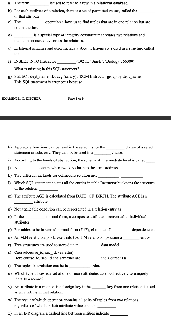 Solved a The term is used to refer to a row in a relational