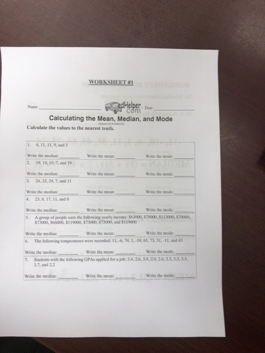 Solved WORKSHEET#1 Name Date Calculating the Mean, Median, | Chegg.com