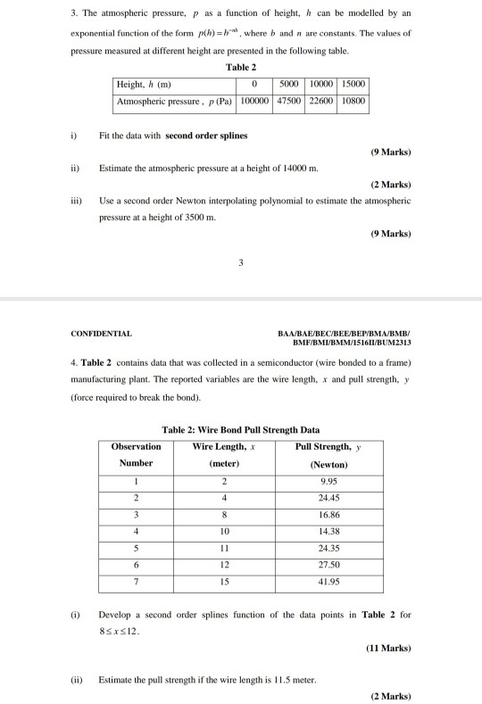 Solved 3. The atmospheric pressure, p as a function of | Chegg.com