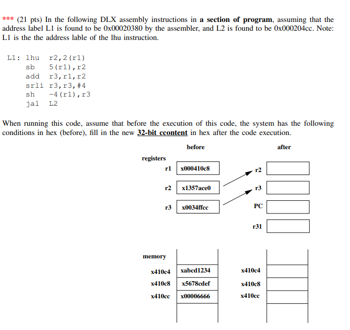 Solved *** (21 pts) In the following DLX assembly | Chegg.com