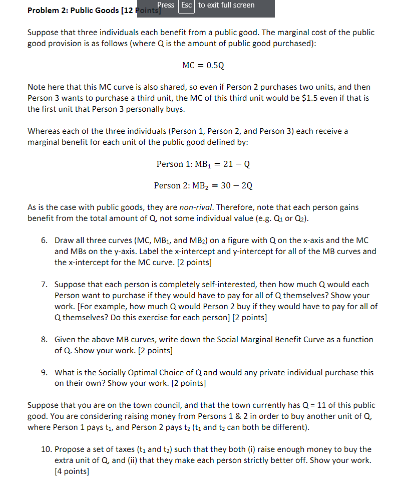 Solved Problem 2: Public Goods [12 p Suppose that three | Chegg.com