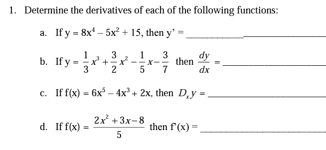 Solved 1. Determine The Derivatives Of Each Of The Following | Chegg.com