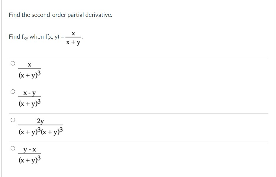 Solved Find The Second Order Partial Derivative Find Fxy